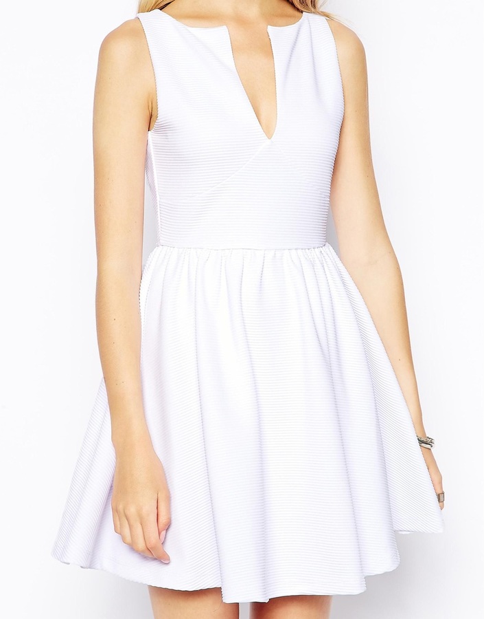 Asos Collection Sleeveless Skater Dress In Structured Rib With V Neck