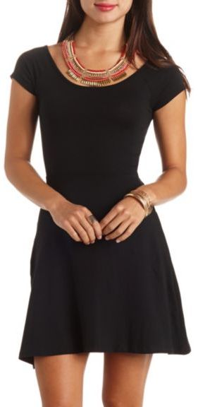 black cap sleeve skater dress