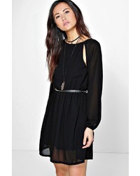 Boohoo Claire Cut Out Sleeve Chiffon Skater Dress