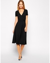 Asos Collection Midi Skater Dress With Wrap Front And Short Sleeves