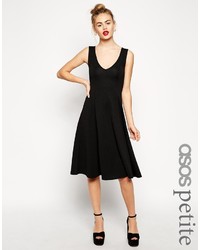Asos Collection Petite Textured Midi Skater Dress With Deep V Neck