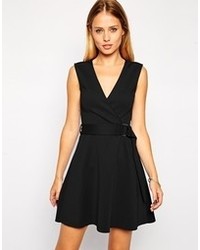 Asos Collection Skater Dress In Scuba With Wrap Front And Belt Detail