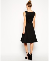 Asos Collection Textured Midi Skater Dress With Deep V Neck