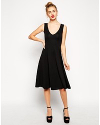 Asos Collection Textured Midi Skater Dress With Deep V Neck