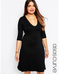 Asos Curve Midi Skater Dress With Sexy Square Neck