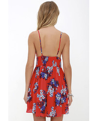 LuLu*s From The Heart Red Floral Print Skater Dress
