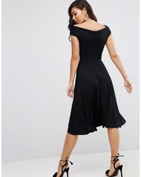 Asos Midi Skater Dress With Bardot Neckline