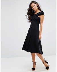 Asos Midi Skater Dress With Bardot Neckline