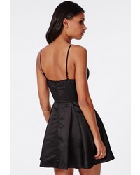 Missguided Satin Plunge Structured Skater Dress Red, $76