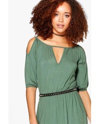 Boohoo Molly Cut Out Cold Shoulder Skater Wrap Dress