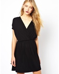 Asos Skater Dress With Ruched Wrap Black