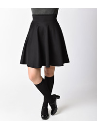 Unique Vintage Black High Waist Stretch Skater Circle Skirt