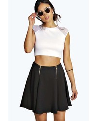 Boohoo Marlie Woven Zip Front Skater Mini Skirt