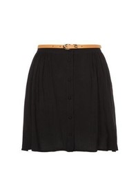 New Look Black Button Front Belted Skater Skirt