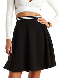 Charlotte Russe Textured Knit Skater Skirt With Striped Waistband