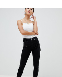Asos Petite Asos Design Petite Ridley High Waist Skinny Jeans In Black With Biker Zip Detail