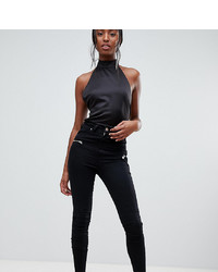 Asos Tall Asos Design Tall Ridley High Waist Skinny Jeans In Black With Biker Zip Detail