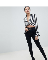 Asos Tall Asos Design Tall Ridley High Waist Skinny Jeans With Bracelet Waist In Clean Black