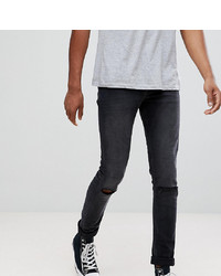 ASOS DESIGN Asos Tall Super Skinny Jeans In 125oz Washed Black With Knee Rips