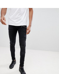 ASOS DESIGN Asos Tall Super Skinny Jeans In Washed Black Mixed Biker With Rips