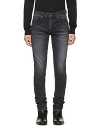 Saint Laurent Black Low Waisted Skinny Embroidered Jeans