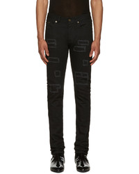 Saint Laurent Black Patched Low Waisted Skinny Jeans