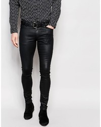 Asos Brand Extreme Super Skinny Jeans In Heavy Coated Black
