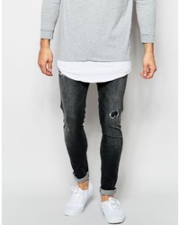 Asos Brand Extreme Super Skinny Jeans With Rip And Repair