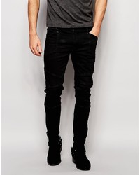 Asos Brand Selvedge Super Skinny Jeans With Biker Details In 13oz Black