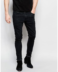 Asos Brand Super Skinny Jeans In Black With Coated Oil Wash