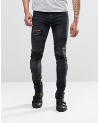 Asos Brand Super Skinny Jeans With Abrasions In Biker Style