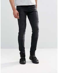 Asos Brand Super Skinny Jeans With Biker Styling In Washed Black