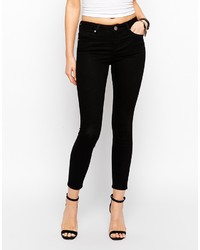 Asos Collection Lisbon Skinny Mid Rise Ankle Grazer Jeans In Clean Black