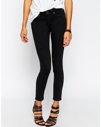 Asos Collection Skinny Mid Rise Ankle Grazer Jeans In Washed Black With Rip And Repair Abrasion