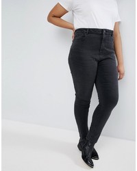 Asos Curve Curve Ridley High Waist Skinny Jeans In Quintessential Washed Black