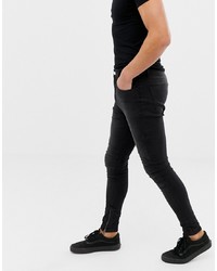 Religion Drop Crotch Super Skinny Fit Jeans With Panelling In Black Wash