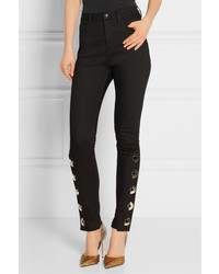 Anthony Vaccarello Embellished High Rise Skinny Jeans Black