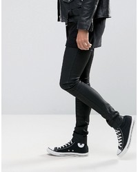 Asos Extreme Super Skinny Jeans In Leather Look Black