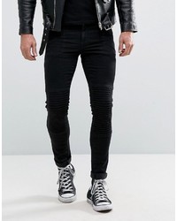 Asos Extreme Super Skinny Jeans With Biker Details In Black