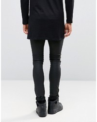 Asos Extreme Super Skinny Jeans With Knee Rips In Leather Look