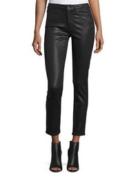 Paige Hoxton Luxe Coated Skinny Ankle Jeans Black Fog