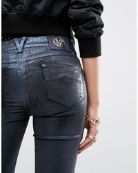 Versace Jeans Mid Rise Metallic Coated Skinny Jeans