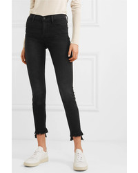 Frame Le High Cropped Frayed Mid Rise Skinny Jeans