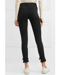 Frame Le High Cropped Frayed Mid Rise Skinny Jeans