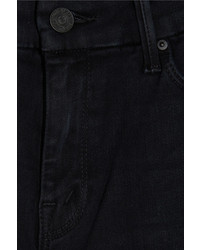 Mother Looker Frayed High Rise Skinny Jeans Black