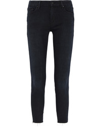 Mother Looker Frayed High Rise Skinny Jeans Black
