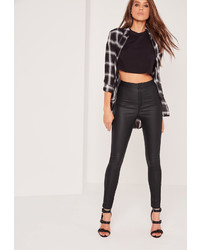 Missguided Petite High Waisted Coated Skinny Jeans Black