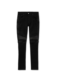 Amiri Mx2 Skinny Fit Leather Panelled Distressed Stretch Denim Jeans