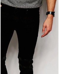 Religion Noize Skinny Fit Black Jeans With Faux Leather Patches