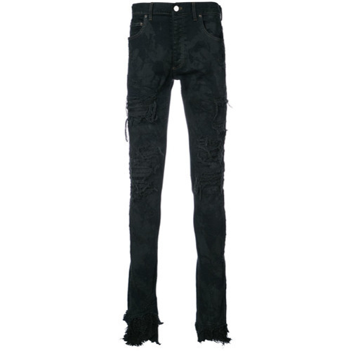 distressed paint splatter jeans